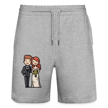 Mariage mariée marié jeunes mariés - Short de jogging bio TRAINER Stanley/Stella unisexe - gris chiné - Devant - Nik (191cm) & Marisol (170cm)