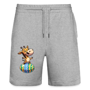 Ostern Giraffe Tanzt, Tänzer Ei - Stanley/Stella Unisex Bio Joggingshorts Trainer  - Grau meliert - Vorne - Nik (191cm) & Marisol (170cm)