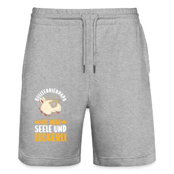 Hund Hundepapa Vater Bullterrierpapa Bullterrier - Stanley/Stella Unisex Bio Joggingshorts Trainer  - Grau meliert - Vorne - Nik (191cm) & Marisol (170cm)