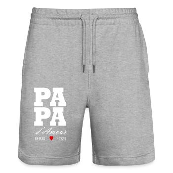 Daddy of love since 2021 - Stanley/Stella Trainer Unisex Organic Jogging Shorts - heather grey - Front - Nik (191cm) & Marisol (170cm)