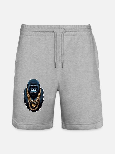 Gorilla mit Goldkette - Stanley/Stella Unisex Bio Joggingshorts Trainer - Grau meliert