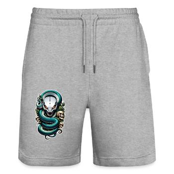 serpent squelette et tatouage - Short de jogging bio TRAINER Stanley/Stella unisexe - gris chiné - Devant - Nik (191cm) & Marisol (170cm)