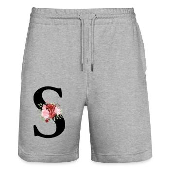 Lettre S floral rouge - Short de jogging bio TRAINER Stanley/Stella unisexe - gris chiné - Devant - Nik (191cm) & Marisol (170cm)