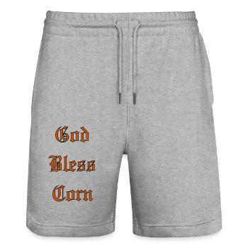 GodBlessCorn - Stanley/Stella Trainer Unisex Organic Jogging Shorts - heather grey - Front - Nik (191cm) & Marisol (170cm)