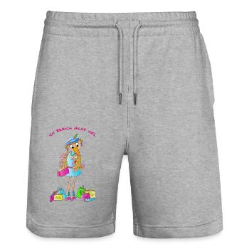 Weird Bird Shopping Girl Humor Comic Style - Stanley/Stella Trainer Unisex Organic Jogging Shorts - heather grey - Front - Nik (191cm) & Marisol (170cm)