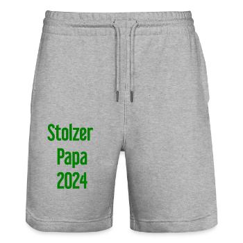 Stolzer Papa 2024 – für frischgebackene Väter - Stanley/Stella Unisex Bio Joggingshorts Trainer  - Grau meliert - Vorne - Nik (191cm) & Marisol (170cm)