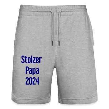 Stolzer Papa 2024 – für frischgebackene Väter - Stanley/Stella Unisex Bio Joggingshorts Trainer  - Grau meliert - Vorne - Nik (191cm) & Marisol (170cm)