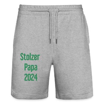 Stolzer Papa 2024 – für frischgebackene Väter - Stanley/Stella Unisex Bio Joggingshorts Trainer  - Grau meliert - Vorne - Nik (191cm) & Marisol (170cm)