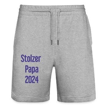 Stolzer Papa 2024 – für frischgebackene Väter - Stanley/Stella Unisex Bio Joggingshorts Trainer  - Grau meliert - Vorne - Nik (191cm) & Marisol (170cm)
