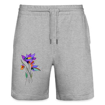Blumen - Stanley/Stella Unisex Bio Joggingshorts Trainer  - Grau meliert - Vorne - Nik (191cm) & Marisol (170cm)