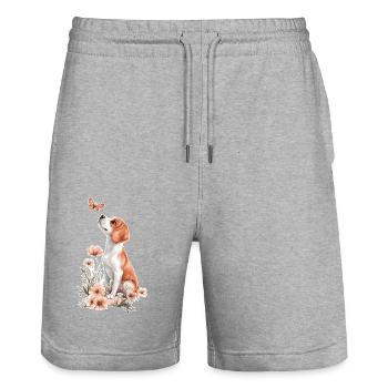 Beagle und Schmetterling - Stanley/Stella Unisex Bio Joggingshorts Trainer  - Grau meliert - Vorne - Nik (191cm) & Marisol (170cm)