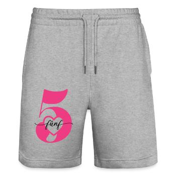 Ziffer Fünf 5 mit Herz - Stanley/Stella Unisex Bio Joggingshorts Trainer  - Grau meliert - Vorne - Nik (191cm) & Marisol (170cm)