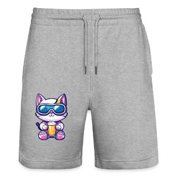 Katze Apres Ski Bier - Stanley/Stella Unisex Bio Joggingshorts Trainer  - Grau meliert - Vorne - Nik (191cm) & Marisol (170cm)