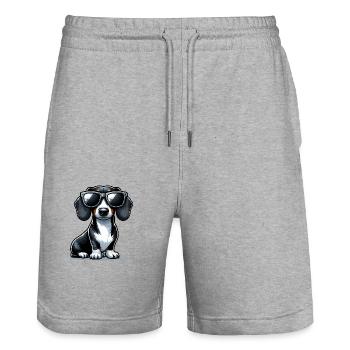 Chien teckel mignon - Short de jogging bio TRAINER Stanley/Stella unisexe - gris chiné - Devant - Nik (191cm) & Marisol (170cm)