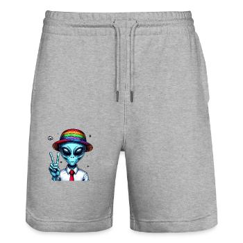 Un extraterrestre montre la paix - Short de jogging bio TRAINER Stanley/Stella unisexe - gris chiné - Devant - Nik (191cm) & Marisol (170cm)