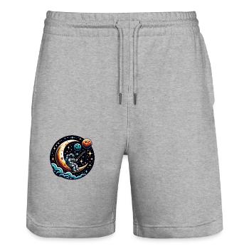 Un astronaute est assis sur le croissant de lune et pêche - Short de jogging bio TRAINER Stanley/Stella unisexe - gris chiné - Devant - Nik (191cm) & Marisol (170cm)