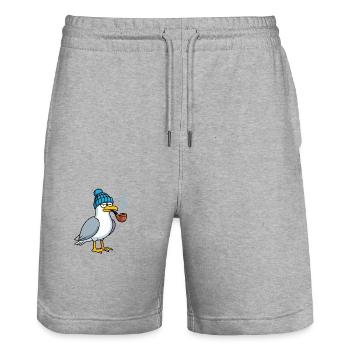 Bande dessinée North Sea Seagull avec bonnet chapeau Smoking Pipe - Short de jogging bio TRAINER Stanley/Stella unisexe - gris chiné - Devant - Nik (191cm) & Marisol (170cm)