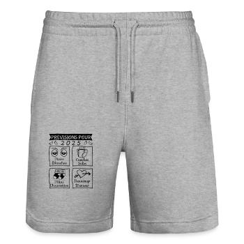 Prévisions pour 2025,idée cadeau futurs parents - Short de jogging bio TRAINER Stanley/Stella unisexe - gris chiné - Devant - Nik (191cm) & Marisol (170cm)