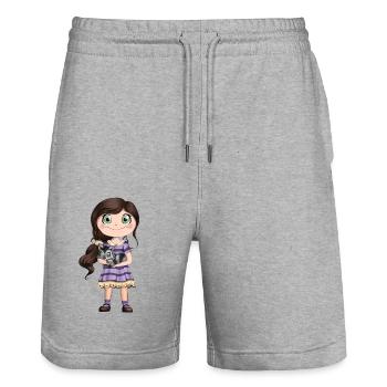 Mädchen mit Katze - Stanley/Stella Unisex Bio Joggingshorts Trainer  - Grau meliert - Vorne - Nik (191cm) & Marisol (170cm)
