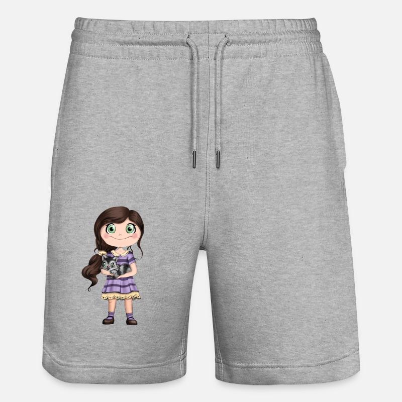 Fille avec chat - Short de jogging bio TRAINER Stanley/Stella unisexe - gris chiné