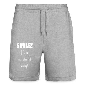 Smile! It´s a wonderful day! - Stanley/Stella Unisex Bio Joggingshorts Trainer  - Grau meliert - Vorne - Nik (191cm) & Marisol (170cm)