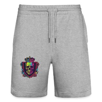 Couronne de crâne de roi - Short de jogging bio TRAINER Stanley/Stella unisexe - gris chiné - Devant - Nik (191cm) & Marisol (170cm)