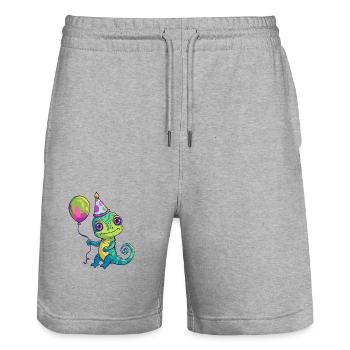 Chameleon Geburtstag Baby - Stanley/Stella Unisex Bio Joggingshorts Trainer  - Grau meliert - Vorne - Nik (191cm) & Marisol (170cm)