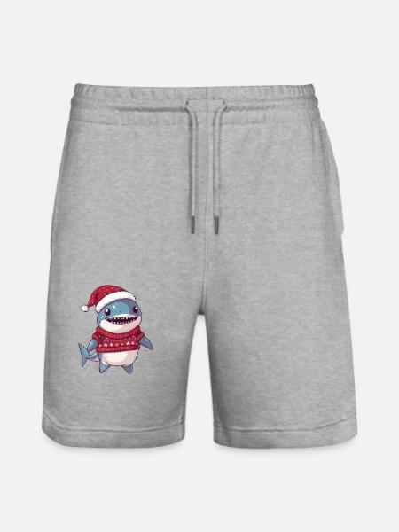 Shark Christmas Comic - Stanley/Stella Trainer Unisex Organic Jogging Shorts - heather grey