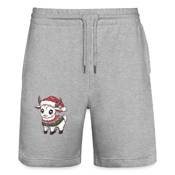 Bande dessinée de Noël Chèvre de montagne - Short de jogging bio TRAINER Stanley/Stella unisexe - gris chiné - Devant - Nik (191cm) & Marisol (170cm)