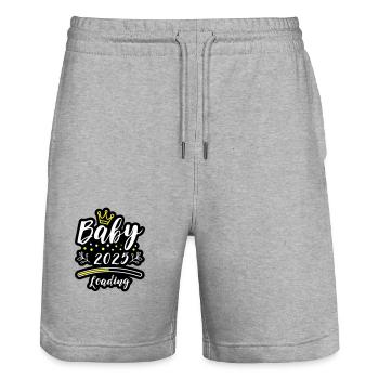 Baby 2025 Loading Saying - Stanley/Stella Trainer Unisex Organic Jogging Shorts - heather grey - Front - Nik (191cm) & Marisol (170cm)