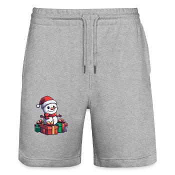 Snowman Christmas Gifts - Stanley/Stella Trainer Unisex Organic Jogging Shorts - heather grey - Front - Nik (191cm) & Marisol (170cm)