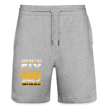 In der Hoffnung auf weitere sechs Wochen mit Chips und Salsa - Stanley/Stella Unisex Bio Joggingshorts Trainer  - Grau meliert - Vorne - Nik (191cm) & Marisol (170cm)