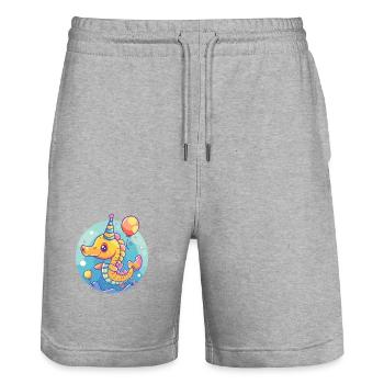 Bande dessinée d’anniversaire hippocampe - Short de jogging bio TRAINER Stanley/Stella unisexe - gris chiné - Devant - Nik (191cm) & Marisol (170cm)
