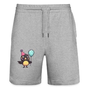 Corbeau Corbeau Anniversaire Bébé - Short de jogging bio TRAINER Stanley/Stella unisexe - gris chiné - Devant - Nik (191cm) & Marisol (170cm)