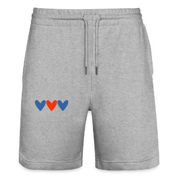 PAAR. ICH HABE GERADE GEHEIRATET. Junggesellinnenabschied. VALENTINSTAG. MARIES - Stanley/Stella Unisex Bio Joggingshorts Trainer  - Grau meliert - Vorne - Nik (191cm) & Marisol (170cm)
