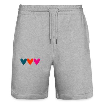 VALENTINSTAG. Junggesellinnenabschied. ICH LIEBE DICH. ICH LIEBE DICH. LIEBE - Stanley/Stella Unisex Bio Joggingshorts Trainer  - Grau meliert - Vorne - Nik (191cm) & Marisol (170cm)