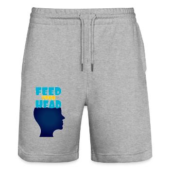 Feed your head - füttere Deinen Kopf - Stanley/Stella Trainer Unisex Organic Jogging Shorts - heather grey - Front - Nik (191cm) & Marisol (170cm)