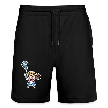 Lustiges Madl im Dirndl mit Luftballon und Brezel - Stanley/Stella Unisex Bio Joggingshorts Trainer  - Schwarz - Vorne - Nik (191cm) & Marisol (170cm)