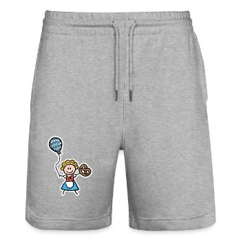 Lustiges Madl im Dirndl mit Luftballon und Brezel - Stanley/Stella Unisex Bio Joggingshorts Trainer  - Grau meliert - Vorne - Nik (191cm) & Marisol (170cm)