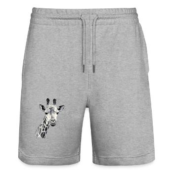 Retro giraffe in black and white - Stanley/Stella Trainer Unisex Organic Jogging Shorts - heather grey - Front - Nik (191cm) & Marisol (170cm)