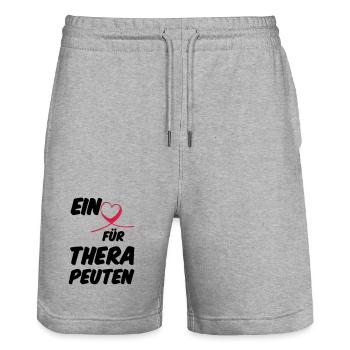 Herz für Therapeuten Geschenk - Stanley/Stella Unisex Bio Joggingshorts Trainer  - Grau meliert - Vorne - Nik (191cm) & Marisol (170cm)