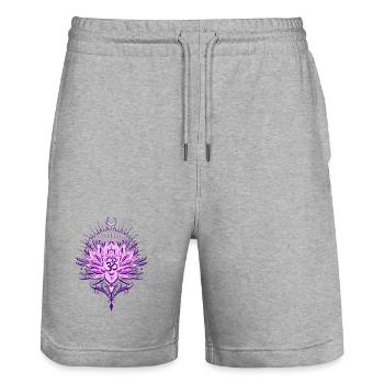 Fleur de lotus avec symbole Om et lune - Short de jogging bio TRAINER Stanley/Stella unisexe - gris chiné - Devant - Nik (191cm) & Marisol (170cm)