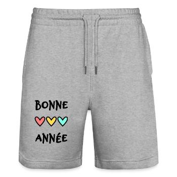 BONNE ANNEE. SAINT SYLVESTRE. NOUVELLE ANNÉE - Short de jogging bio TRAINER Stanley/Stella unisexe - gris chiné - Devant - Nik (191cm) & Marisol (170cm)