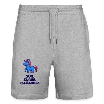 Islandponys Statement Isländer Islandpferde Pony - Stanley/Stella Unisex Bio Joggingshorts Trainer  - Grau meliert - Vorne - Nik (191cm) & Marisol (170cm)