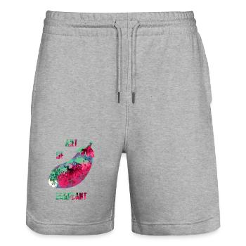 Art des aubergines - Short de jogging bio TRAINER Stanley/Stella unisexe - gris chiné - Devant - Nik (191cm) & Marisol (170cm)