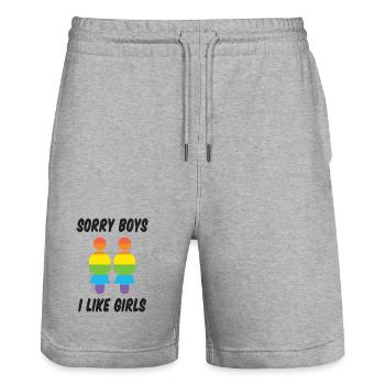 Désolé les garçons, j’aime les filles - Short de jogging bio TRAINER Stanley/Stella unisexe - gris chiné - Devant - Nik (191cm) & Marisol (170cm)