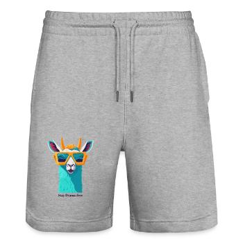 Retro Lama Revolt - Stanley/Stella Trainer Unisex Organic Jogging Shorts - heather grey - Front - Nik (191cm) & Marisol (170cm)
