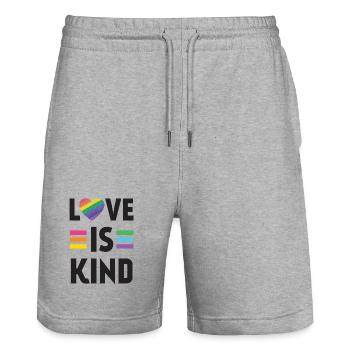 Mois de la fierté LGBT - Love is Kind - Short de jogging bio TRAINER Stanley/Stella unisexe - gris chiné - Devant - Nik (191cm) & Marisol (170cm)