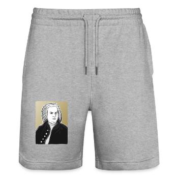 Johann Sebastian Bach in black, white and gold - Stanley/Stella Trainer Unisex Organic Jogging Shorts - heather grey - Front - Nik (191cm) & Marisol (170cm)