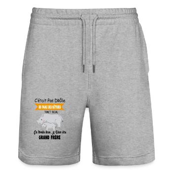 Enfant Annonce grossesse humour futur grand frère - Short de jogging bio TRAINER Stanley/Stella unisexe - gris chiné - Devant - Nik (191cm) & Marisol (170cm)